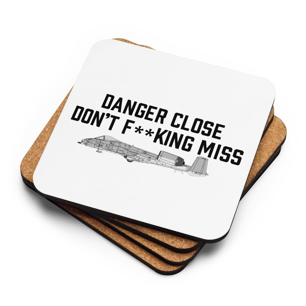 Cork-back coaster with Danger Close message