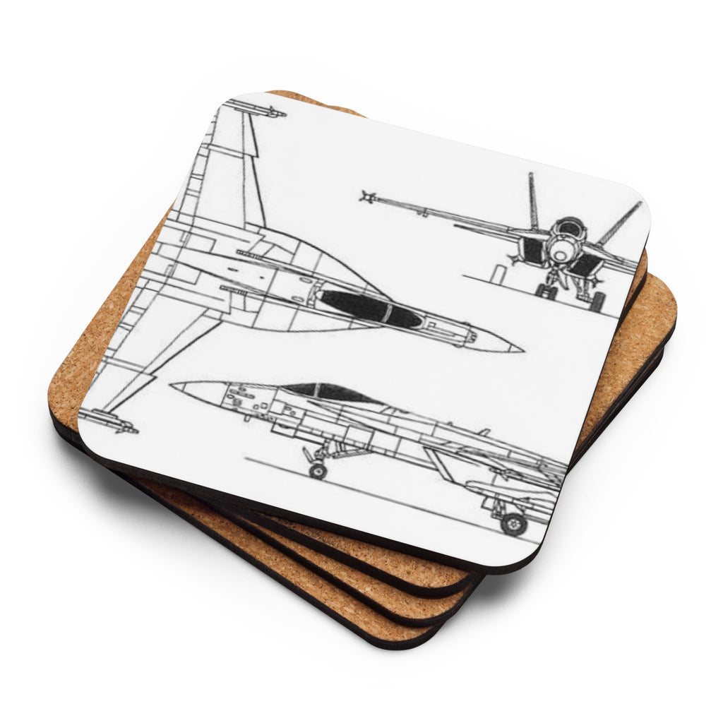 Cork-back coaster with F/A-18EF