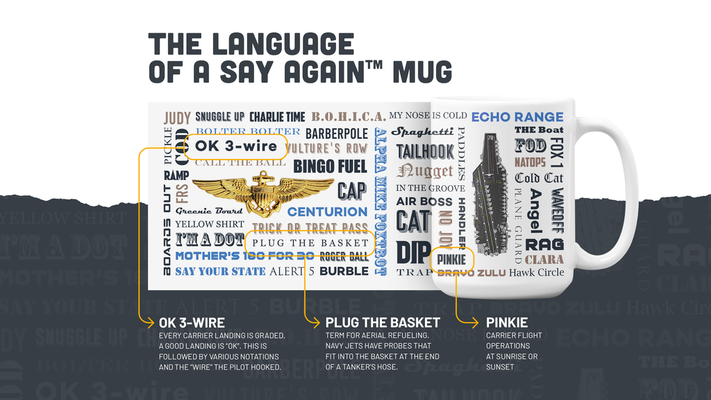 Naval Air "Say Again" Mug With F/A-18 Super Hornet. NFO Wings.