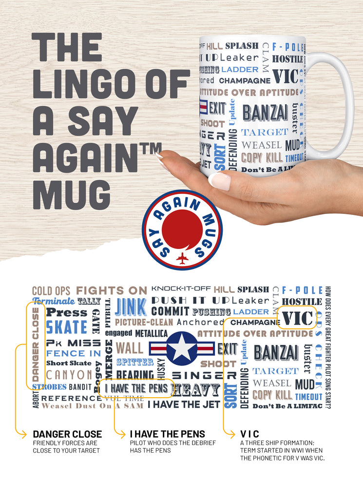 Say Again Mug With F-4 and Fighter Pilot Words.