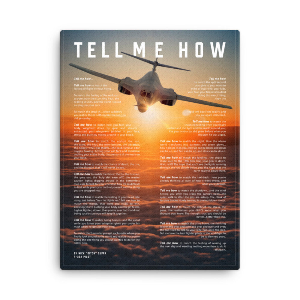 B-1B Lancer bomber on canvas, with Tell Me How ode to flight, ready for hanging