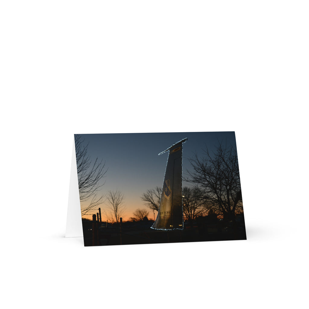 Christmas card. Soft evening hues with lights on a KC-135.