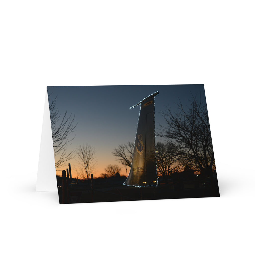 Christmas card. Soft evening hues with lights on a KC-135.