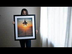F-35A sunset, with Tell Me How Ode to flight. Framed and ready for hanging.