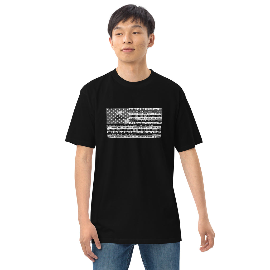Say Again T-Shirt With Words Used By SEAL Teams on Our Men’s premium heavyweight tee