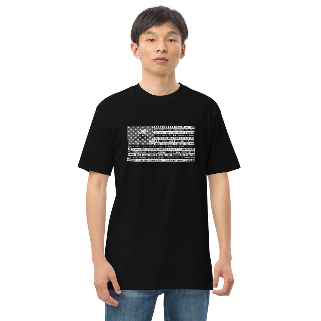 Say Again T-Shirt With Words Used By SEAL Teams on Our Men’s premium heavyweight tee