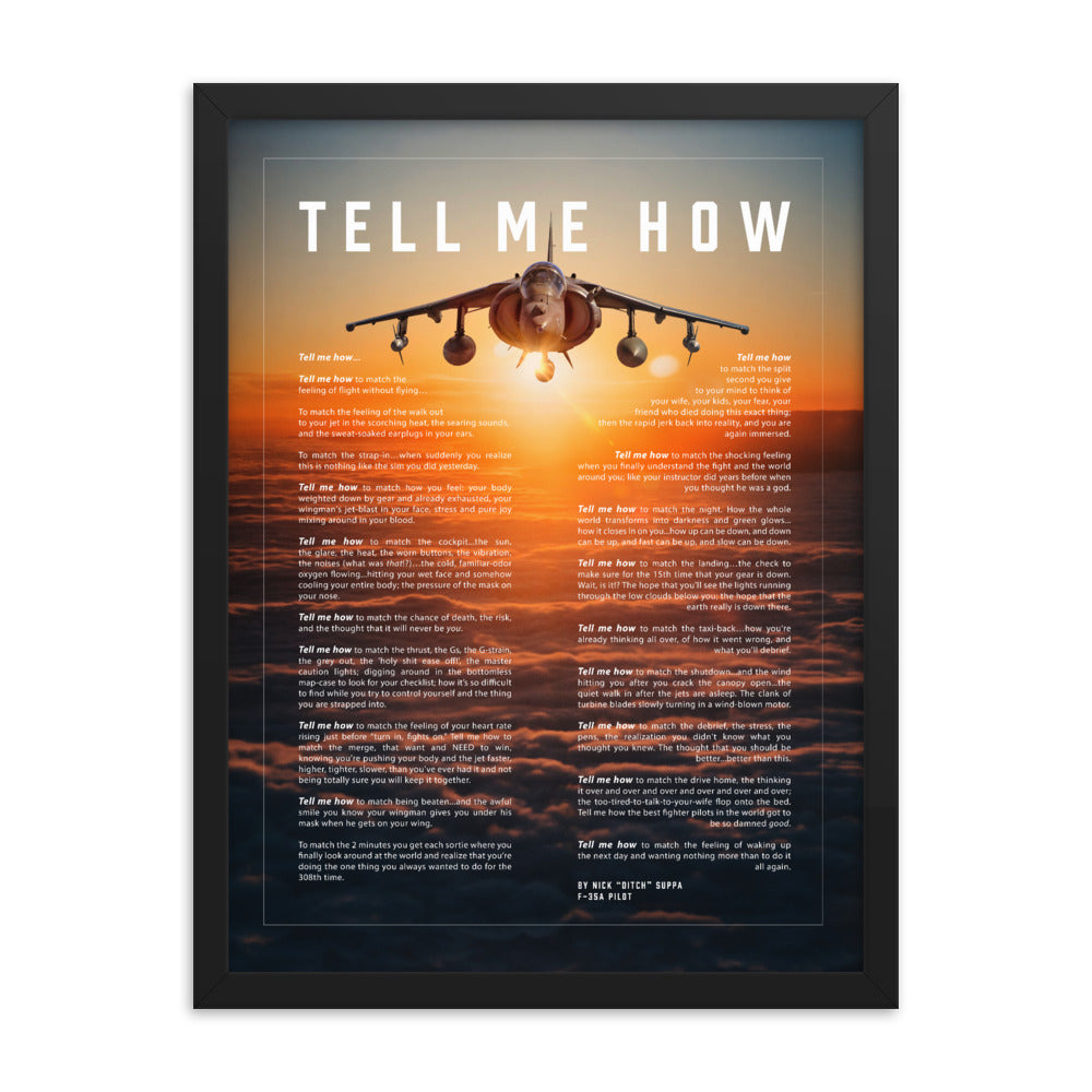 AV-8B Harrier Framed and ready to hang with the Tell Me How description of military flight.