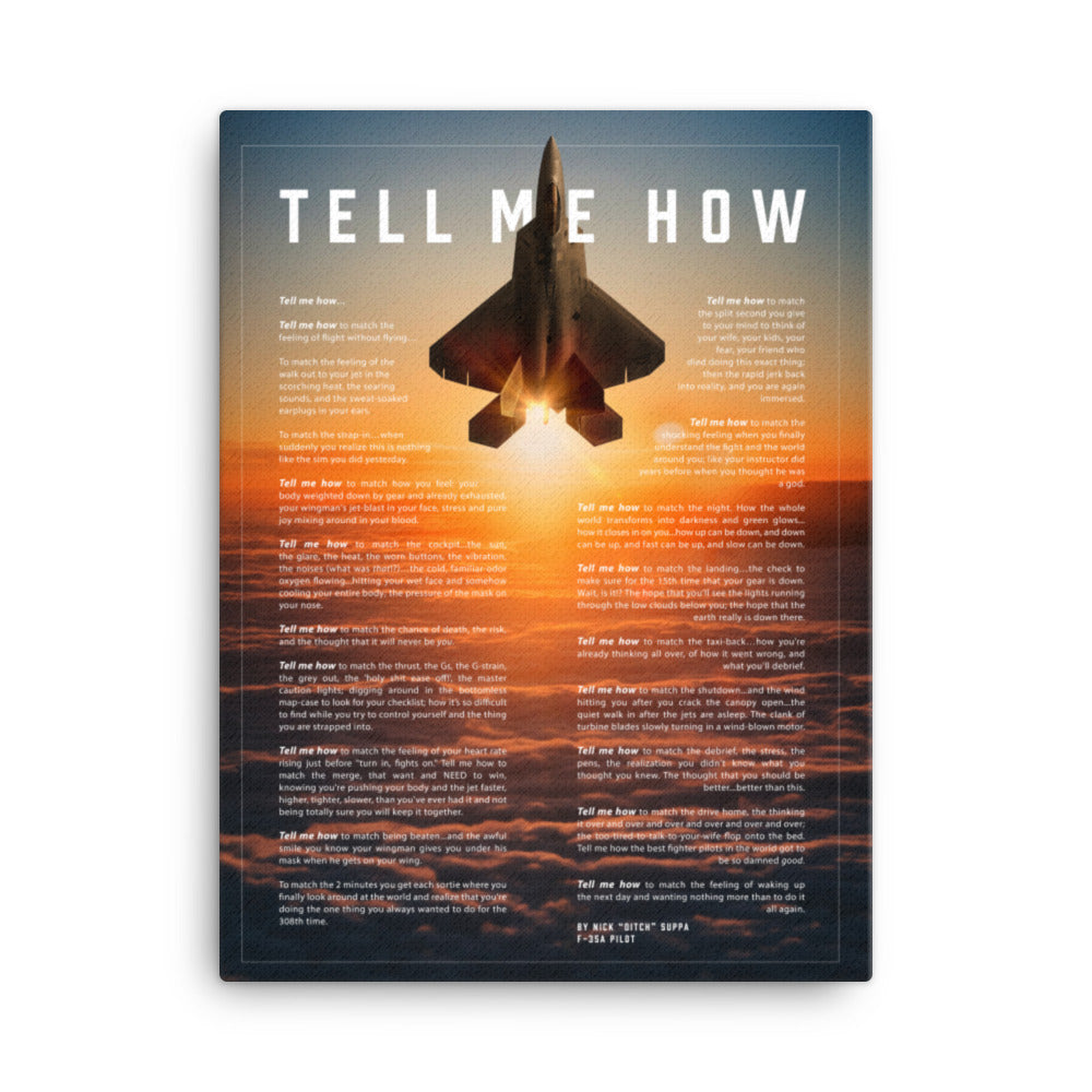 F-22 Raptor sunset on Canvas, with Tell Me How Ode to flight, ready for hanging.