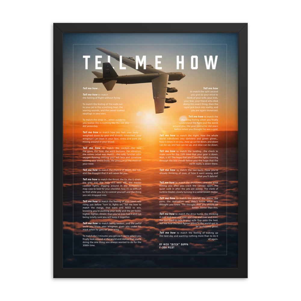 B-52 bomber Framed and ready to hang with the Tell Me How description of military flight.