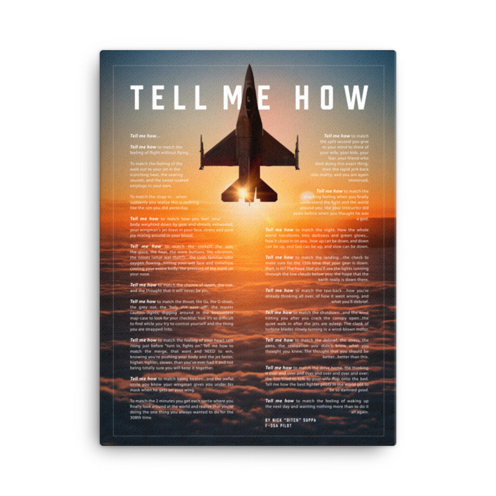 F-16 Viper, sunset, on Canvas, with Tell Me How Ode to flight, ready for hanging.