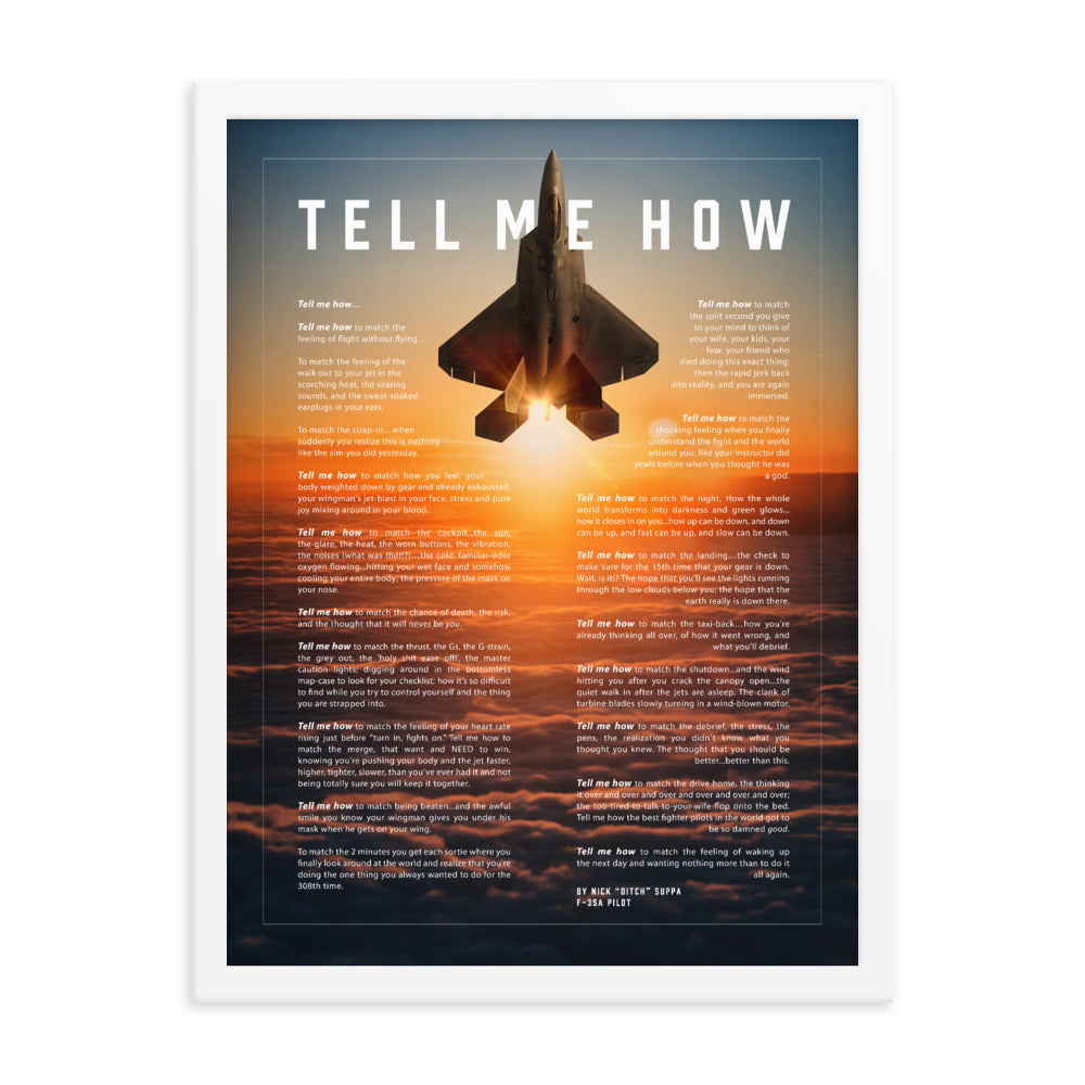 F-22 Raptor sunset, with Tell Me How Ode to flight. Framed and ready for hanging