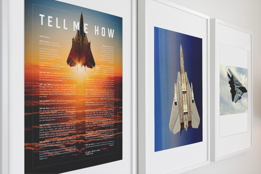F-14 Tomcat with the Tell Me How description of flight. This is a museum quality poster on ultra premium  luster photo paper.