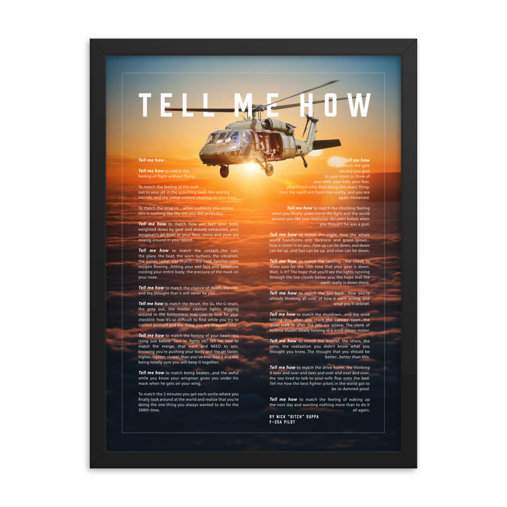 Blackhawk, Framed and ready to hang with the Tell Me How description of military flight. Helicopter series.