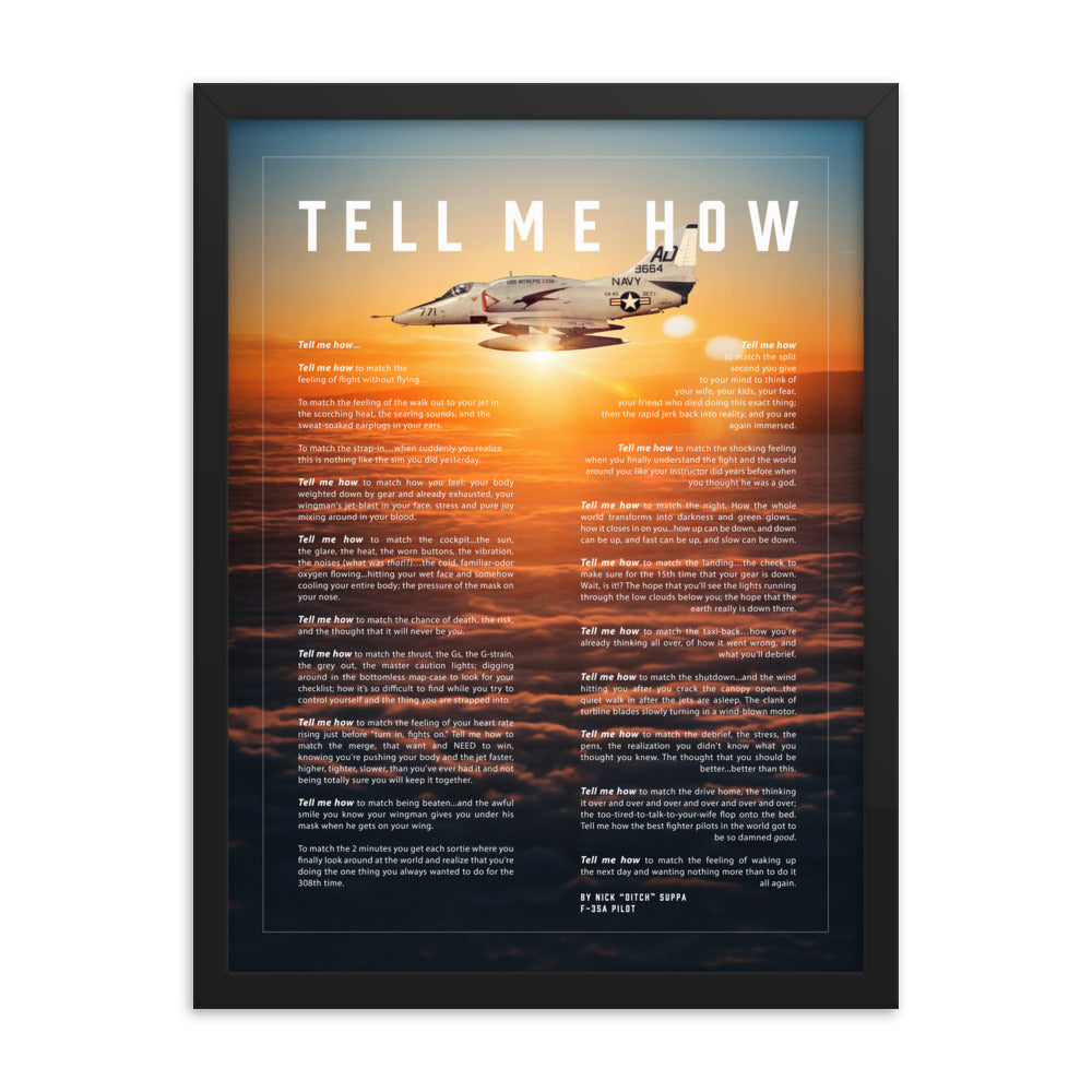 A-4E Skyhawk, Framed and ready to hang with the Tell Me How description of military flight. Vietnam Series.