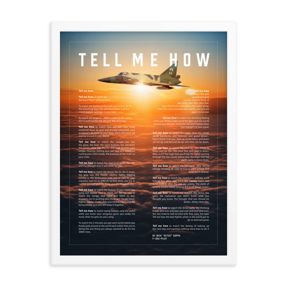 F-102, sunset, Framed and ready to hang with the Tell Me How description of military flight. Vietnam Series. Century series.