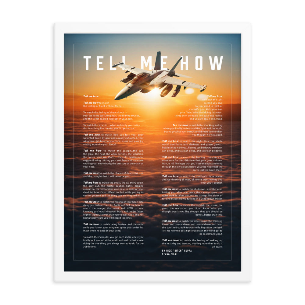 EA-18G, Framed and ready to hang with the Tell Me How description of military flight.