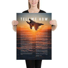 F-15E Strike Eagle, Professional poster with the Tell Me How description of military flight. All ages version.