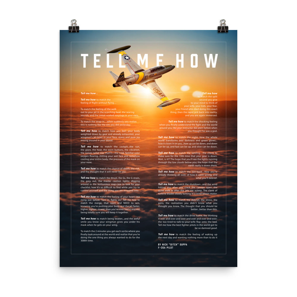 T-33 with the Tell Me How description of flight. This is a museum quality poster on ultra premium luster photo paper.