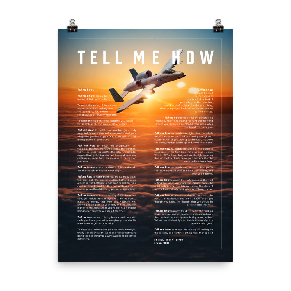 A-10 Warthog, version 2, with the Tell Me How description of military flight. This is a museum quality poster on ultra-premium luster photo paper.