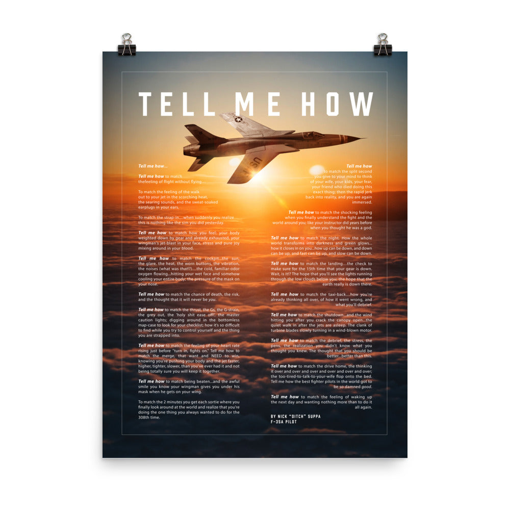 F-105 Thunderchief with the Tell Me How description of flight. This is a museum quality poster on ultra premium  luster photo paper.