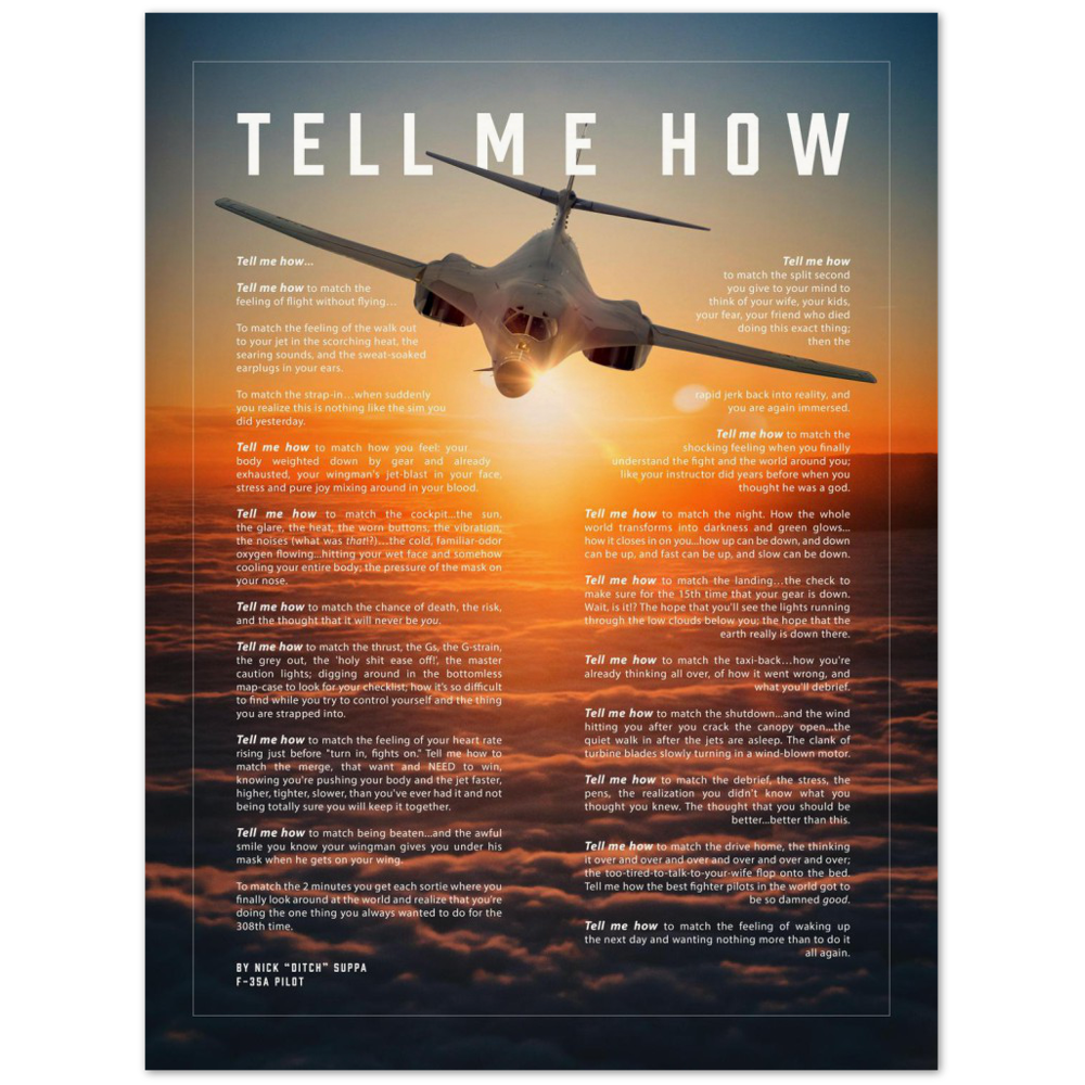 B-1B Lancer. This is a premium poster with the Tell Me How description of military flight on museum quality archival matte papers.