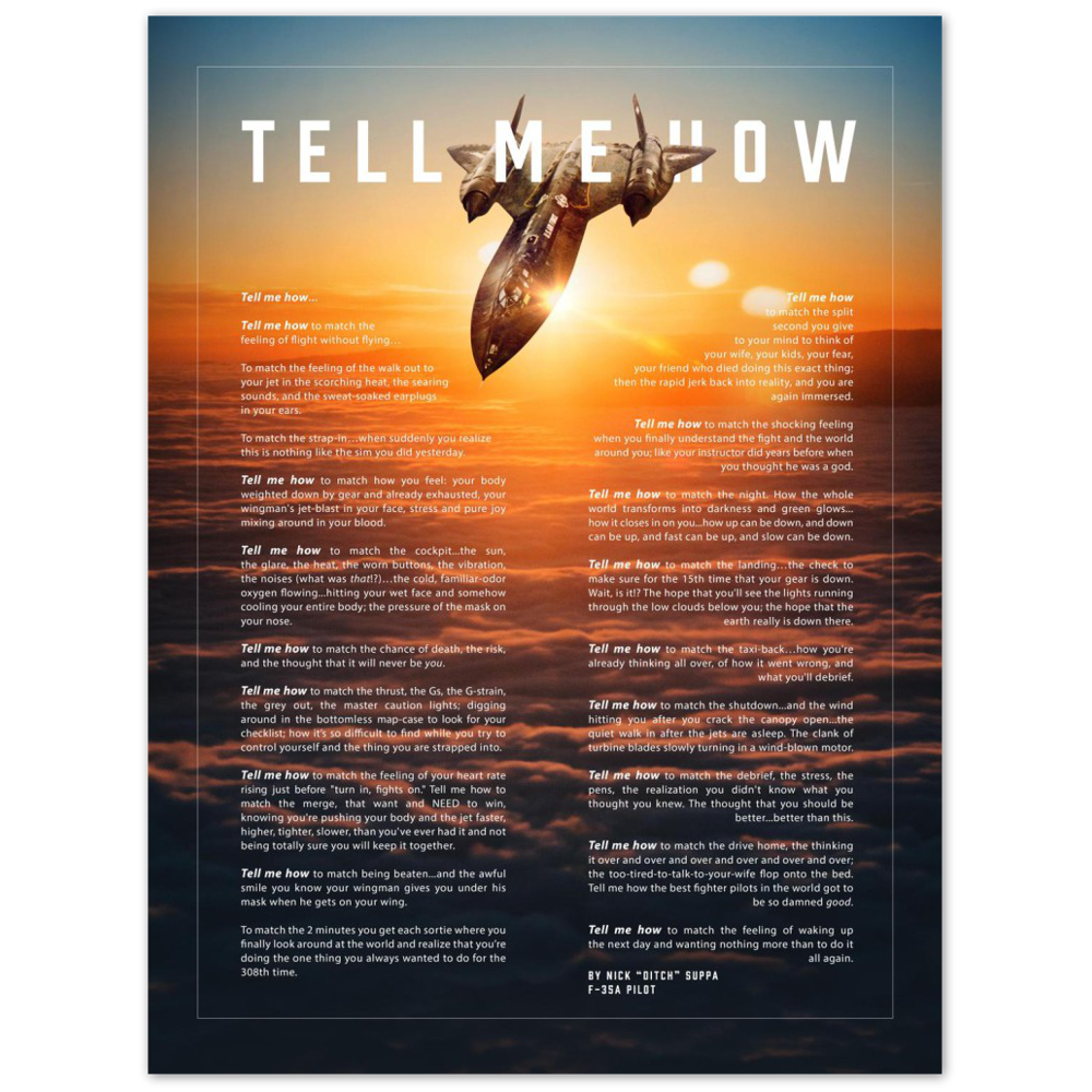 SR-71Metallic print ready to hang with the Tell Me How description of military flight.