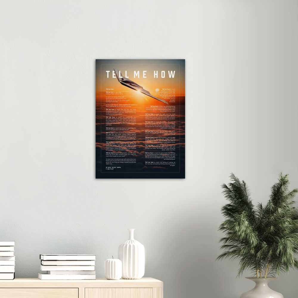 B-2 Spirit with the Tell Me How description of flight. This is a museum quality poster on archival matte photo paper.