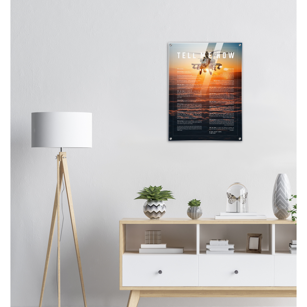 Apache Helicopter Acrylic print ready to hang with the Tell Me How description of military flight.