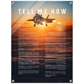 F-35B Acrylic print ready to hang with the Tell Me How description of military flight.