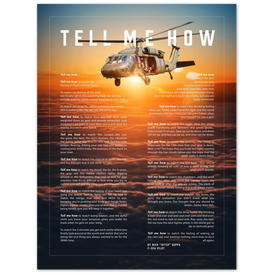 Blackhawk Metallic print ready to hang with the Tell Me How description of military flight. Helicopter series.