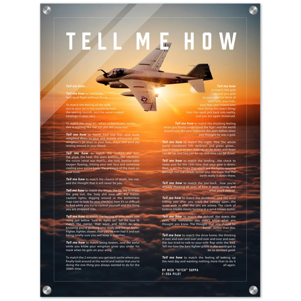 A-6 Intruder Acrylic print ready to hang with the Tell Me How description of military flight.