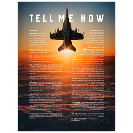 F/A-18E/F Super Hornet Metallic print ready to hang with the Tell Me How description of military flight.