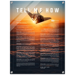 F-117 Acrylic print ready to hang with the Tell Me How description of military flight.
