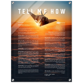 F-117 Acrylic print ready to hang with the Tell Me How description of military flight.