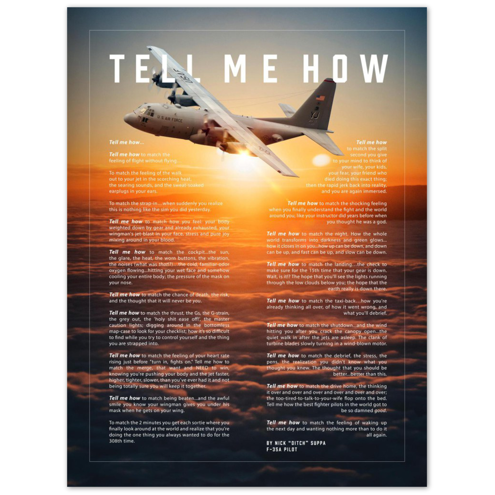 C-130 Hercules Metallic Print with Tell Me How ode to military flight. Transport series.