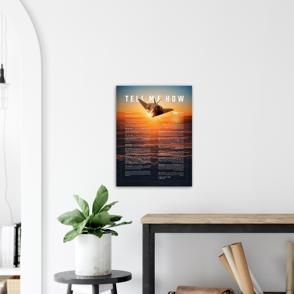 F-117 Nighthawk Metallic print ready to hang with the Tell Me How description of military flight.