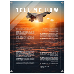 F-35C Acrylic print ready to hang with the Tell Me How description of military flight.