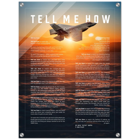 F-35C Acrylic print ready to hang with the Tell Me How description of military flight.