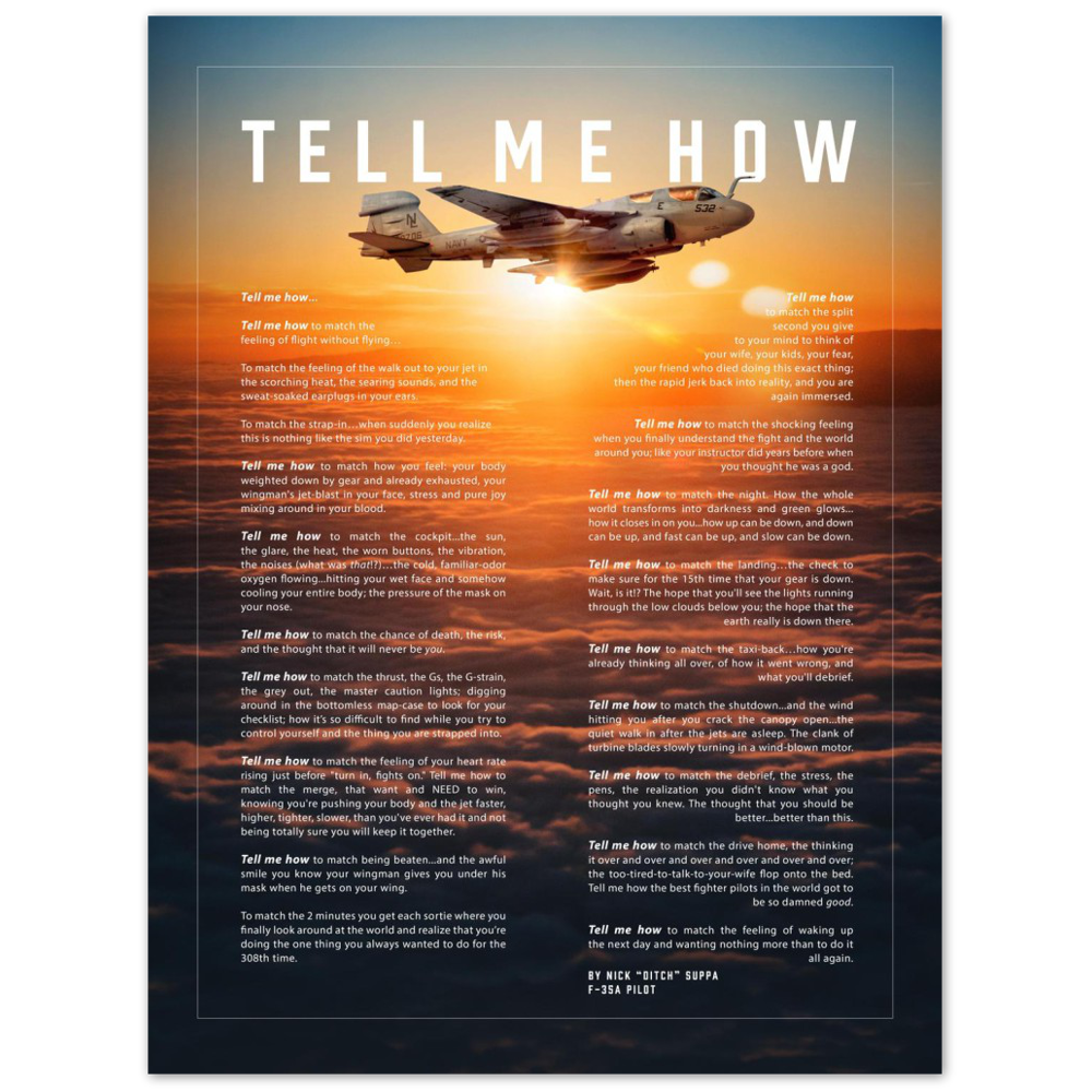 EA-6B Prowler Metallic print ready to hang with the Tell Me How description of military flight. Vietnam series.