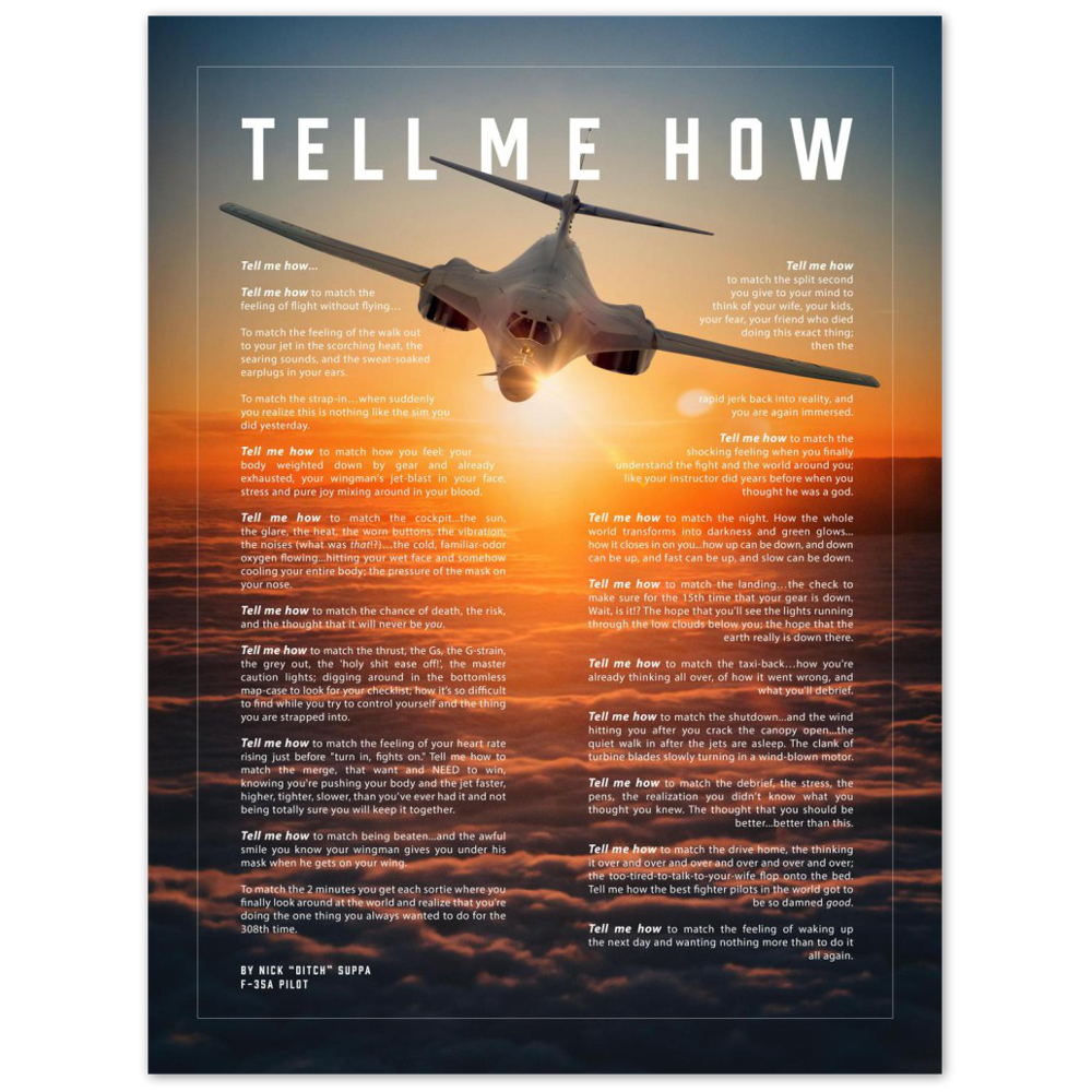 B-1B Metallic print ready to hang with the Tell Me How description of military flight. Bomber series.