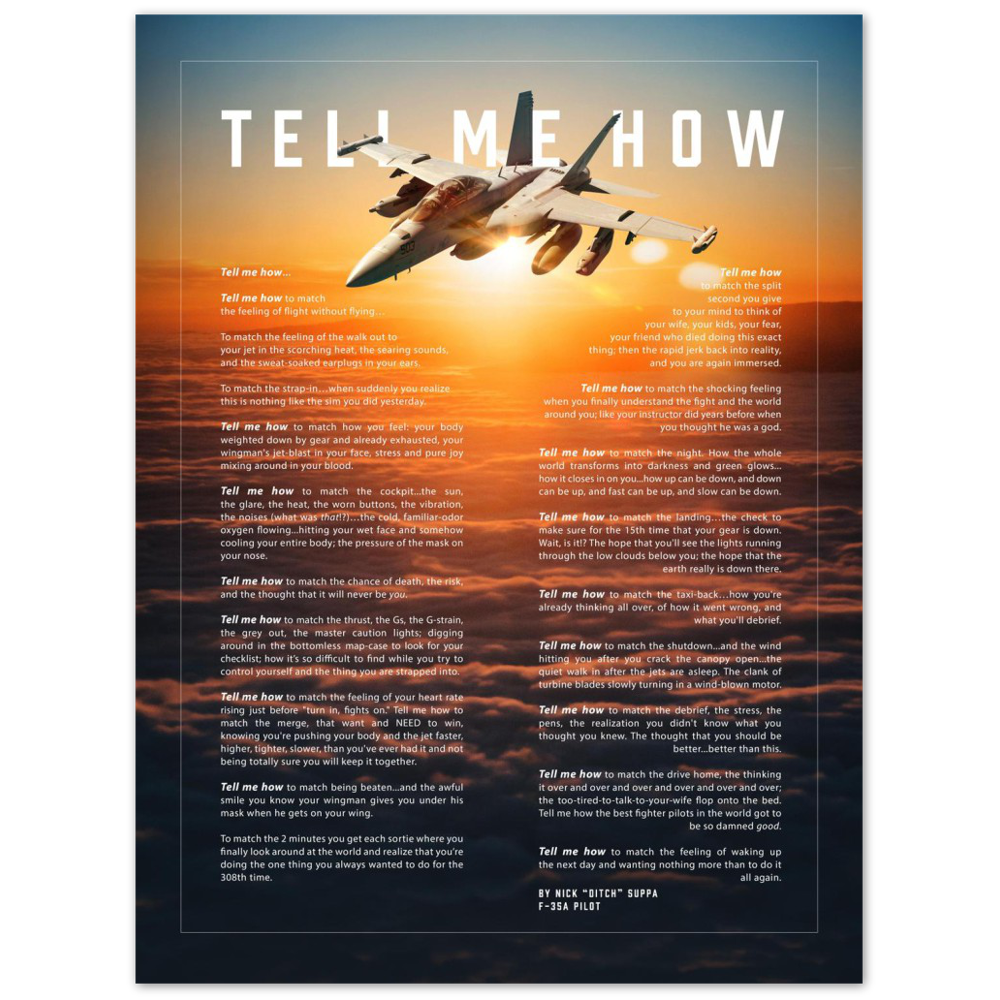 EA-18G Metallic print ready to hang with the Tell Me How description of military flight.