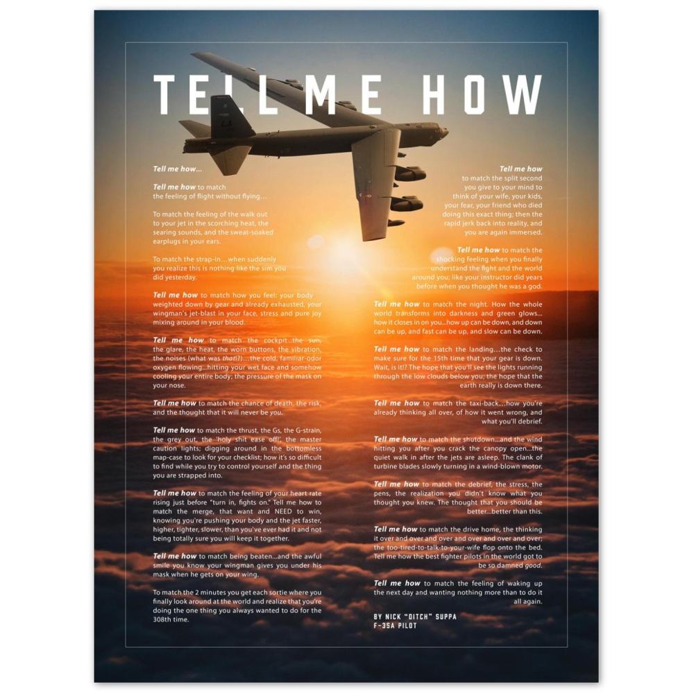 B-52 Metallic print ready to hang with the Tell Me How description of military flight. Bomber series.