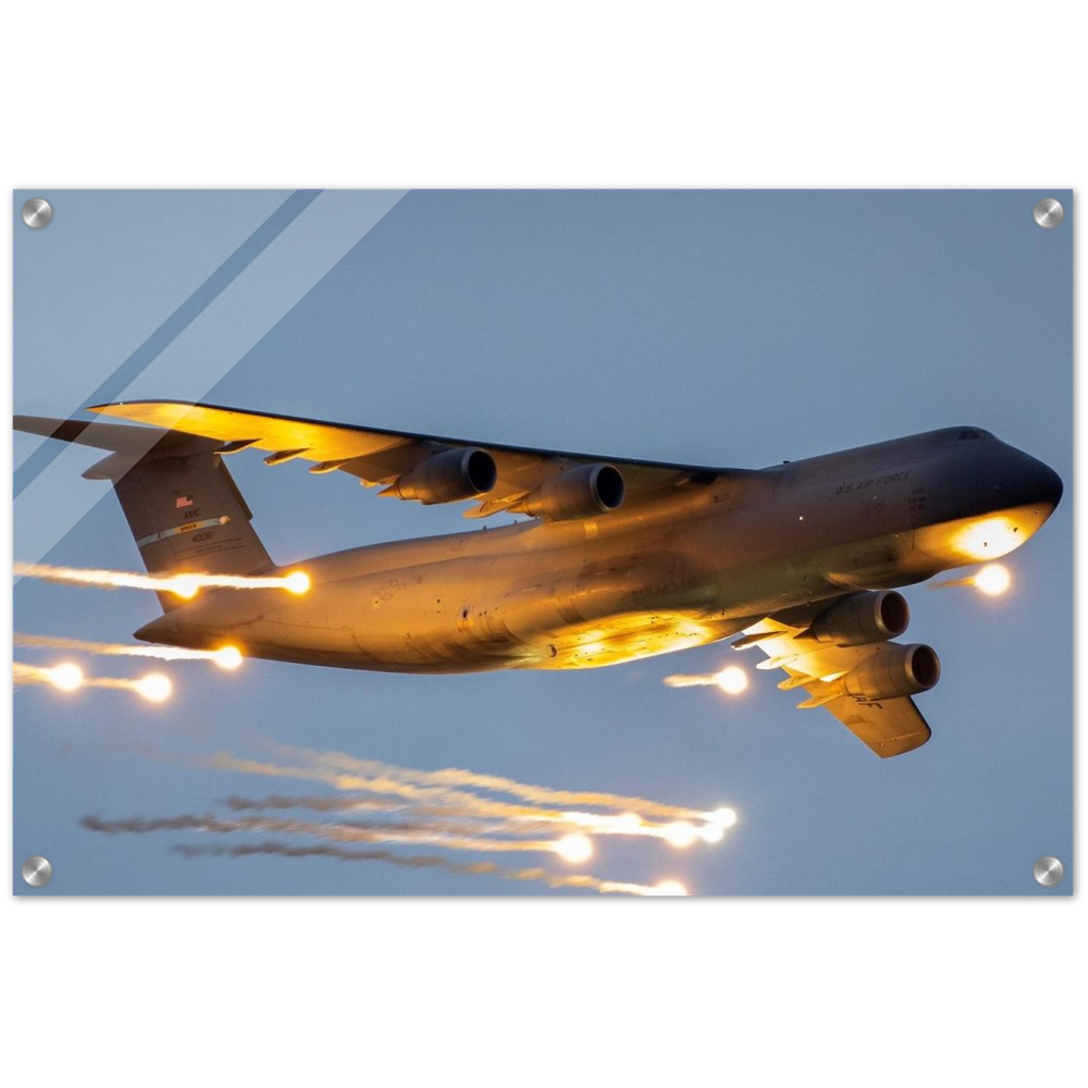 Gallery Editions C-5 Galaxy "Fred" Pumps Flares on Our Acrylic Print