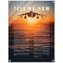 AV-8B Harrier Acrylic print ready to hang with the Tell Me How description of military flight.
