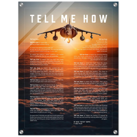 AV-8B Harrier Acrylic print ready to hang with the Tell Me How description of military flight.