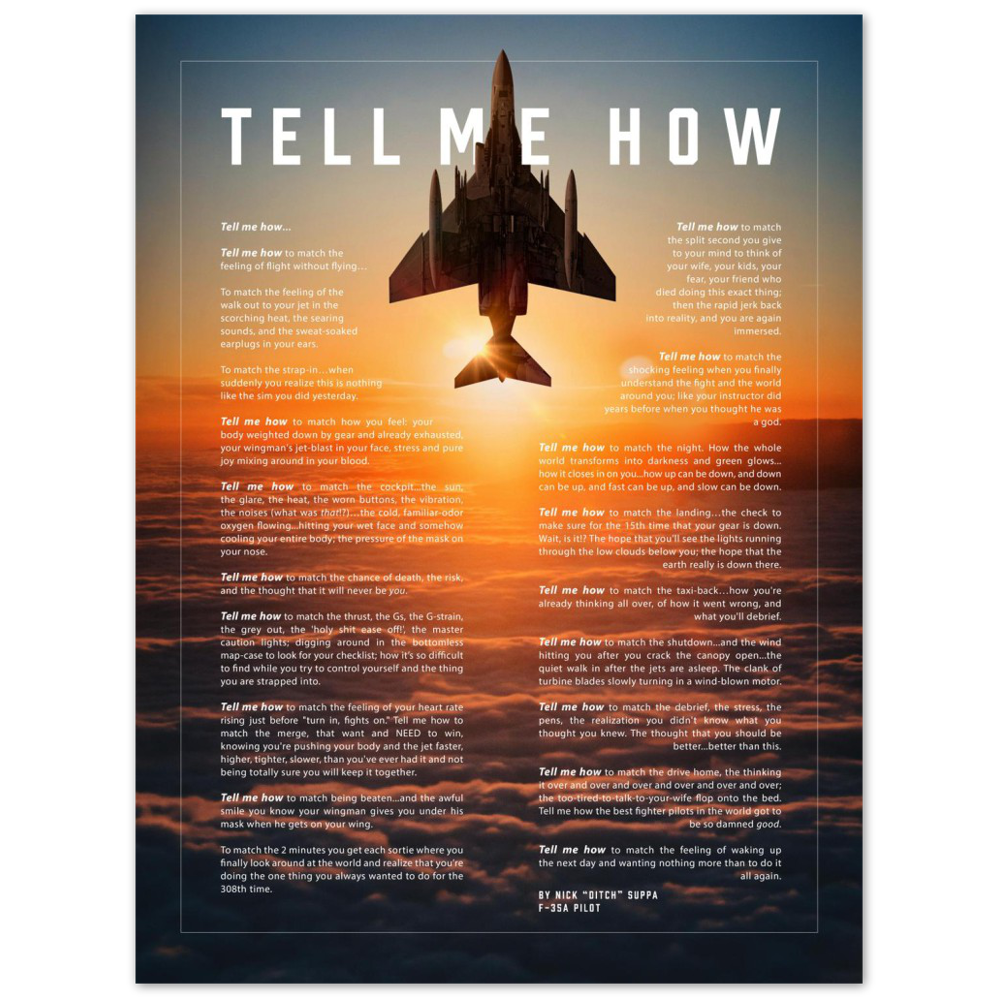 F-4 Phantom Metallic print ready to hang with the Tell Me How description of military flight. Vietnam series.
