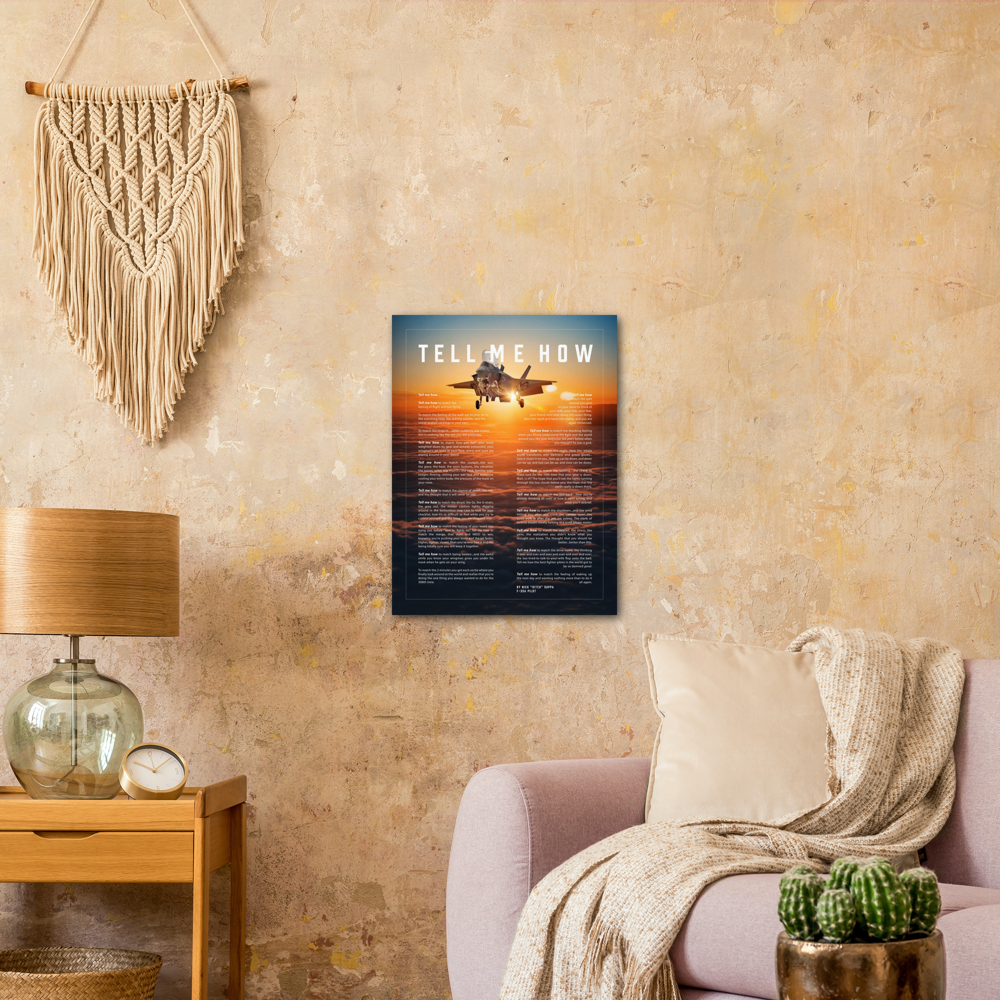 F-35B Metallic print ready to hang with the Tell Me How description of military flight.