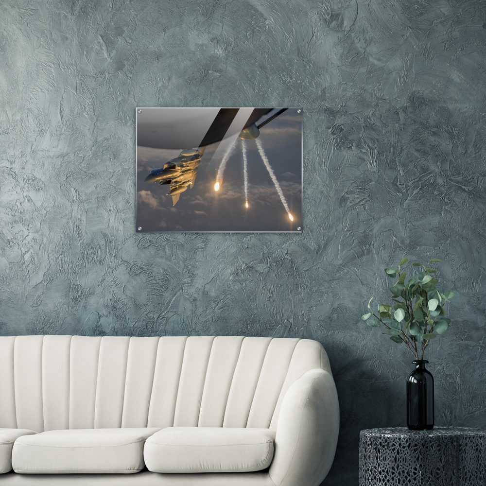Gallery Editions F-15 Pumps Flares After Refueling On Our Acrylic Print