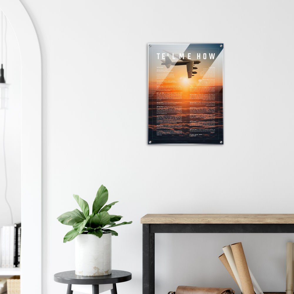 B-52 Bomber Acrylic print ready to hang with the Tell Me How description of military flight.