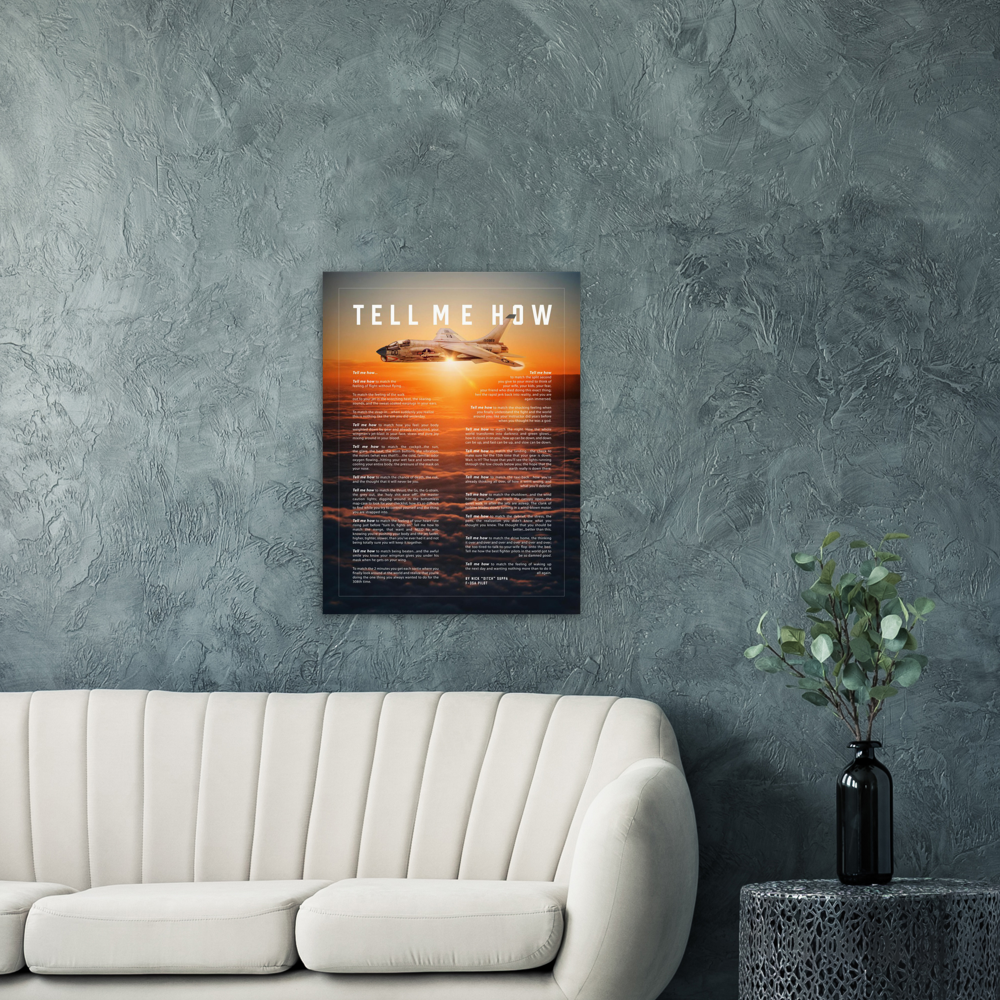 F-8E Metallic print ready to hang with the Tell Me How description of military flight.  Vietnam series.